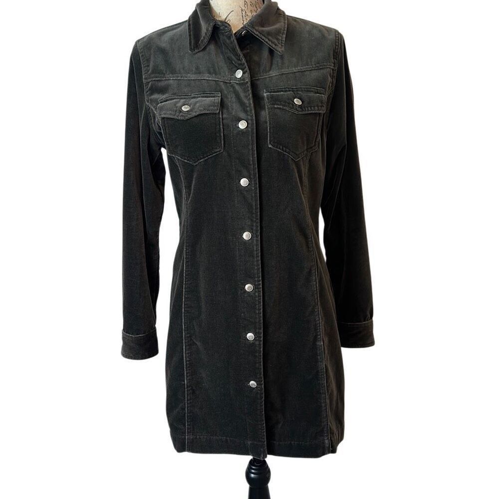 GAP Grey Velvet Denim Button Shirt Mini Dress Casual Womens 8